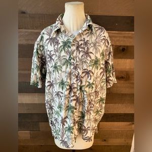 Nautica Easy Care Silk Mens Medium Button Up‎ Shirt Tropical Floral Hawaiian.